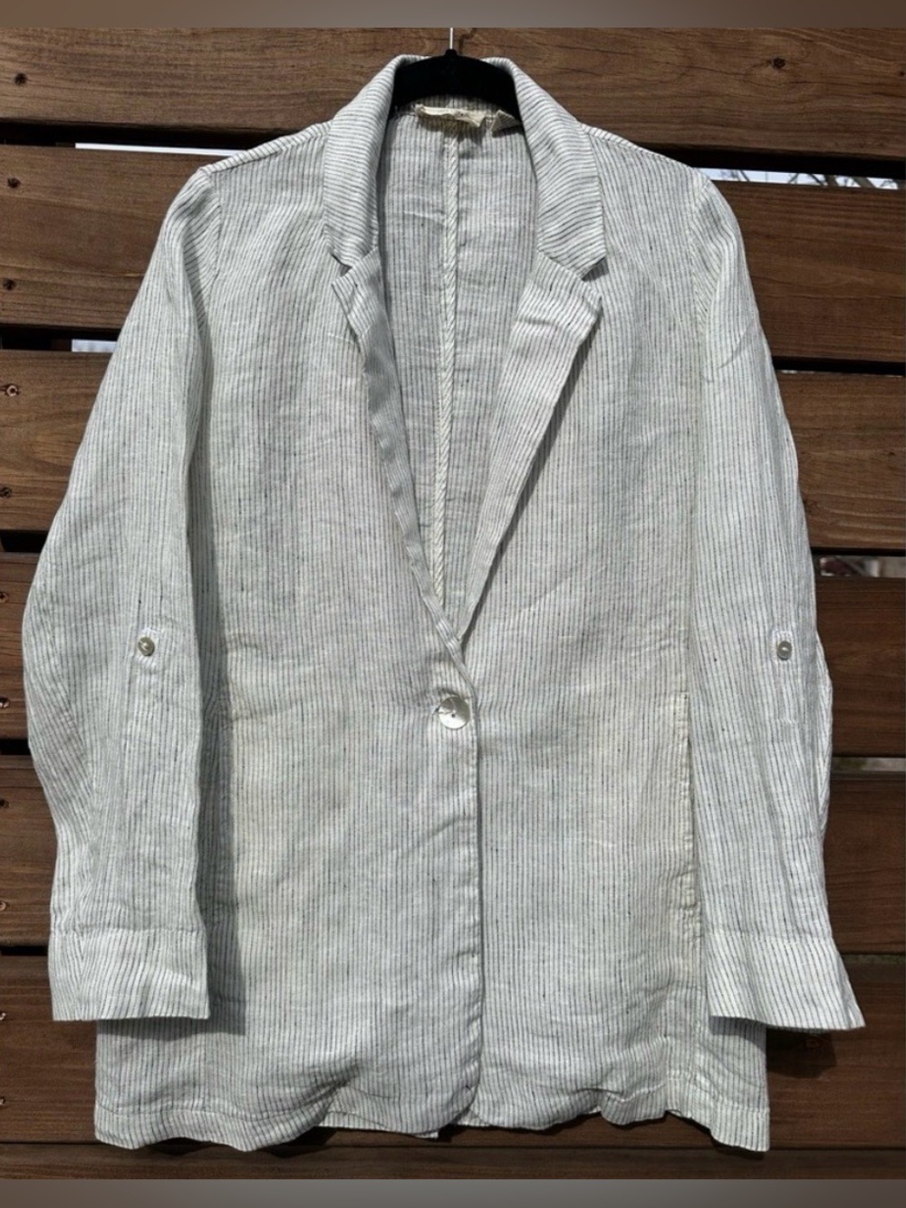 Christian Siriano Light Gray Pinstripe Linen Blazer
